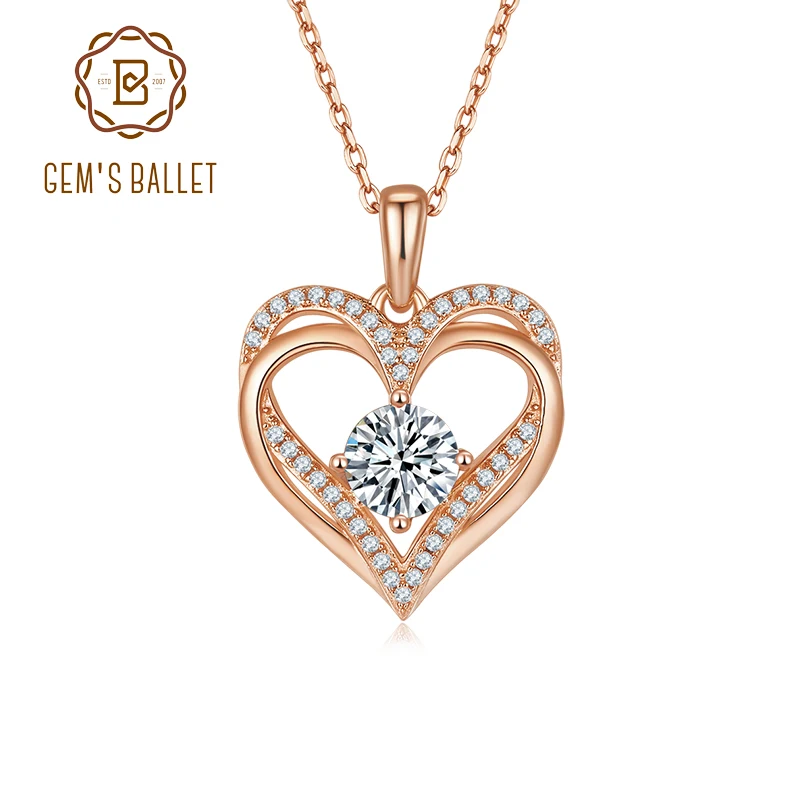 

GEM'S BALLET Moissanite Heart-Shaped Infinity Loop Necklace Double Love Heart Pendant in 925 Sterling Silver Gift For Her