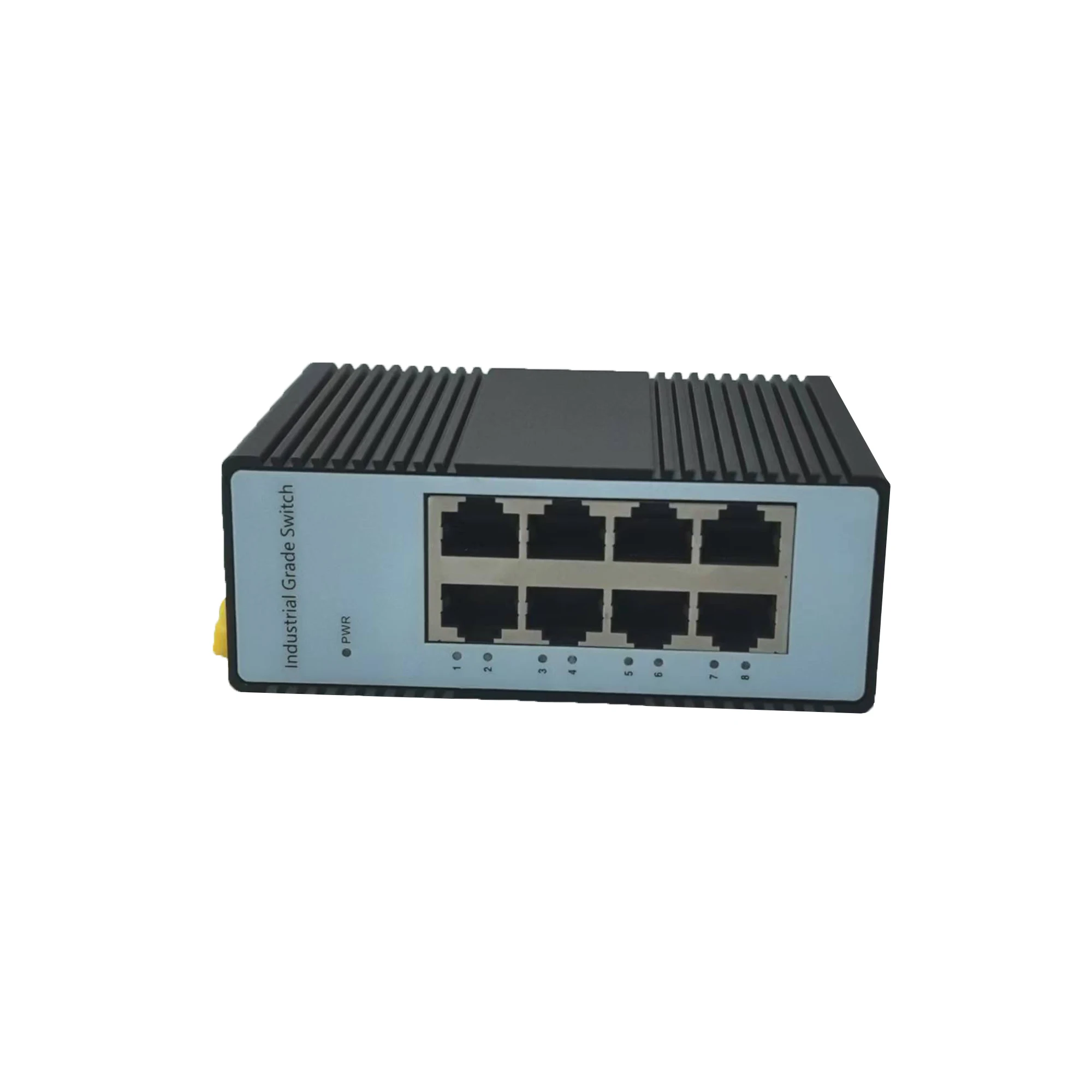 Switch Ethernet Gigabit industrial de 8 portas, 8 × 10/100/1000Base-T RJ45, ampla temperatura operacional -40 ~ 85 ℃ , IP40, montagem em trilho DIN