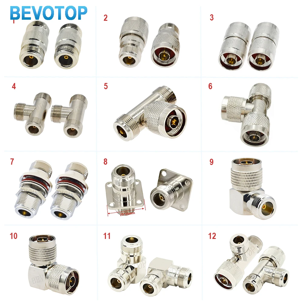 10PCS N Type Connector L16 N Male Female 90 Degree Right Angle 4hole Flange O-ring Type 3Way Splitter Bulkhead RF Brass Copper