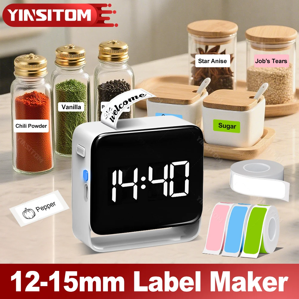 

Термопринтер этикеток 12-15 мм, мини-беспроводной Bluetooth, мобильные наклейки, этикетки, печатная машина, белый прозрачный прибор для изготовления рулонов бумаги