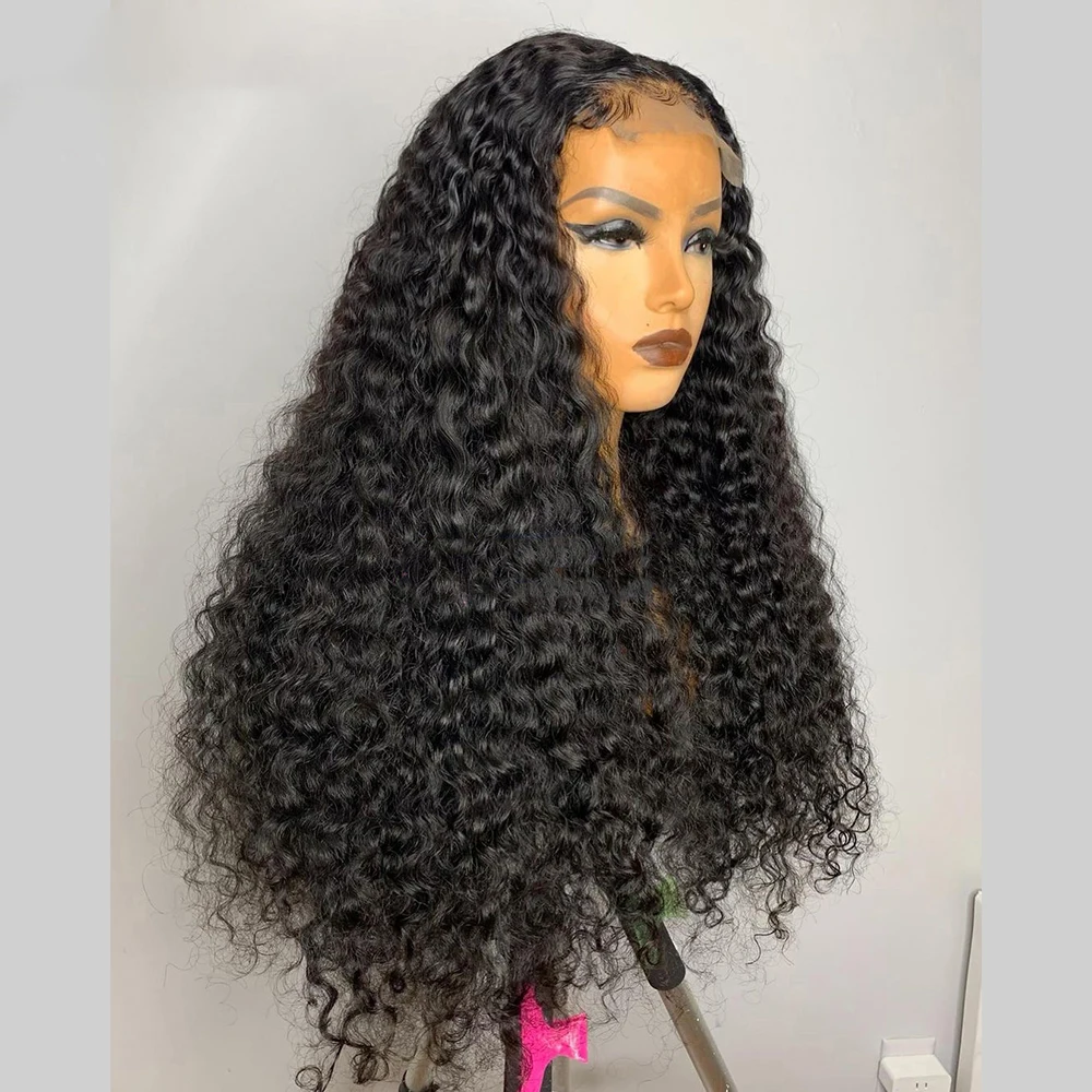 Glueless 26Inch Soft Long Natural Black Kinky Curly Lace Front Wig For Women With Baby Hair Synthetic Preplucked Daily