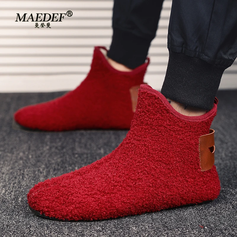 MAEDEF-zapatos de algodón de alta calidad para hombre, zapatillas ligeras sin cordones, mocasines de felpa para interiores, zapatos cálidos de invierno