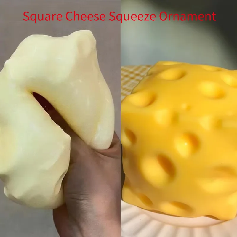 Square Cheese Squeeze Slow Rebound Model Ornament Sensory Stress Relief Soft Butter Cheese Home Office Fidget Gift 6x6cm