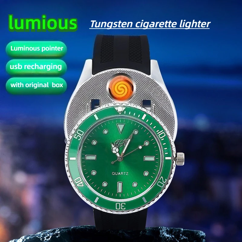 

Lumious Green Wristwatches USB Cigarette Lighters Men's Gifts, Creative Watches Zinc Alloy Materials Real Watches,