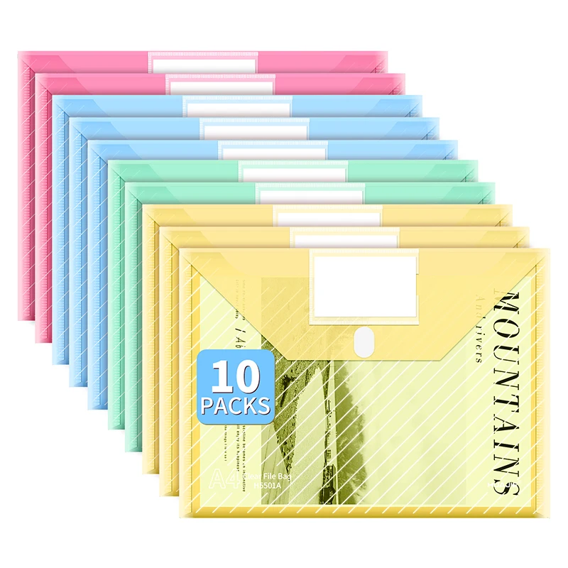 HUAJIE 투명 플라스틱 파일 폴더, Letter/A4 용 라벨 포켓이있는 헤비 듀티 문서 홀더, 학교 홈 오피스 주최자