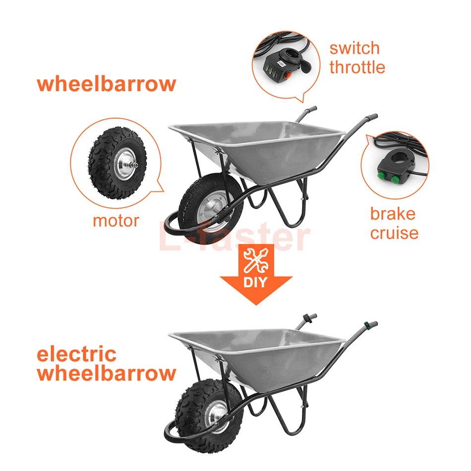 Off-Road Rough Wheel Electric Wheelbarrow Scooter, Gear Hub Motor Kit, 10 Inch Wheel, 24V, 36V, 48V, 350W