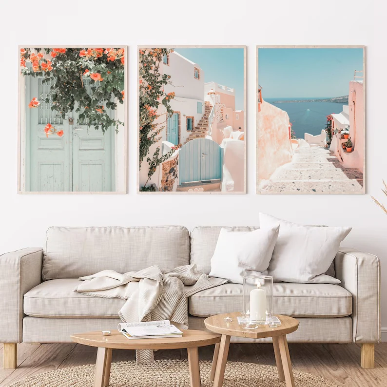 Boho Santorini Greece Landscape Mediterranean Travel City Photography Poster Canvas Painting Wall Pictures Home Hotel Decor