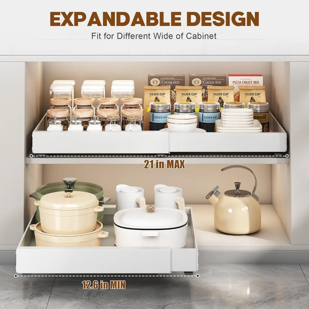 منظم خزانة قابل للسحب بعمق 21 بوصة، أدراج قابلة للتوسيع (12.6 بوصة - 20.5 بوصة) للخزائن الثابتة مع طبقة نانو لاصقة، ro