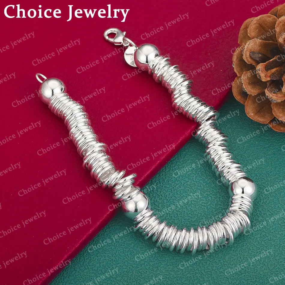 925 Sterling Silber Multi-Ringe-Armband mit runden Perlen und Kette für Damen und Herren, Modeschmuck, klassische Eleganz, Geburtstagsgeschenke