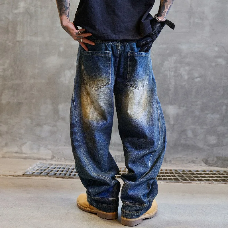 Fashion Loose Scimitar Jeans 2026 Spring Autumn Winter New Men's American Style Washed Leg Binding Pants