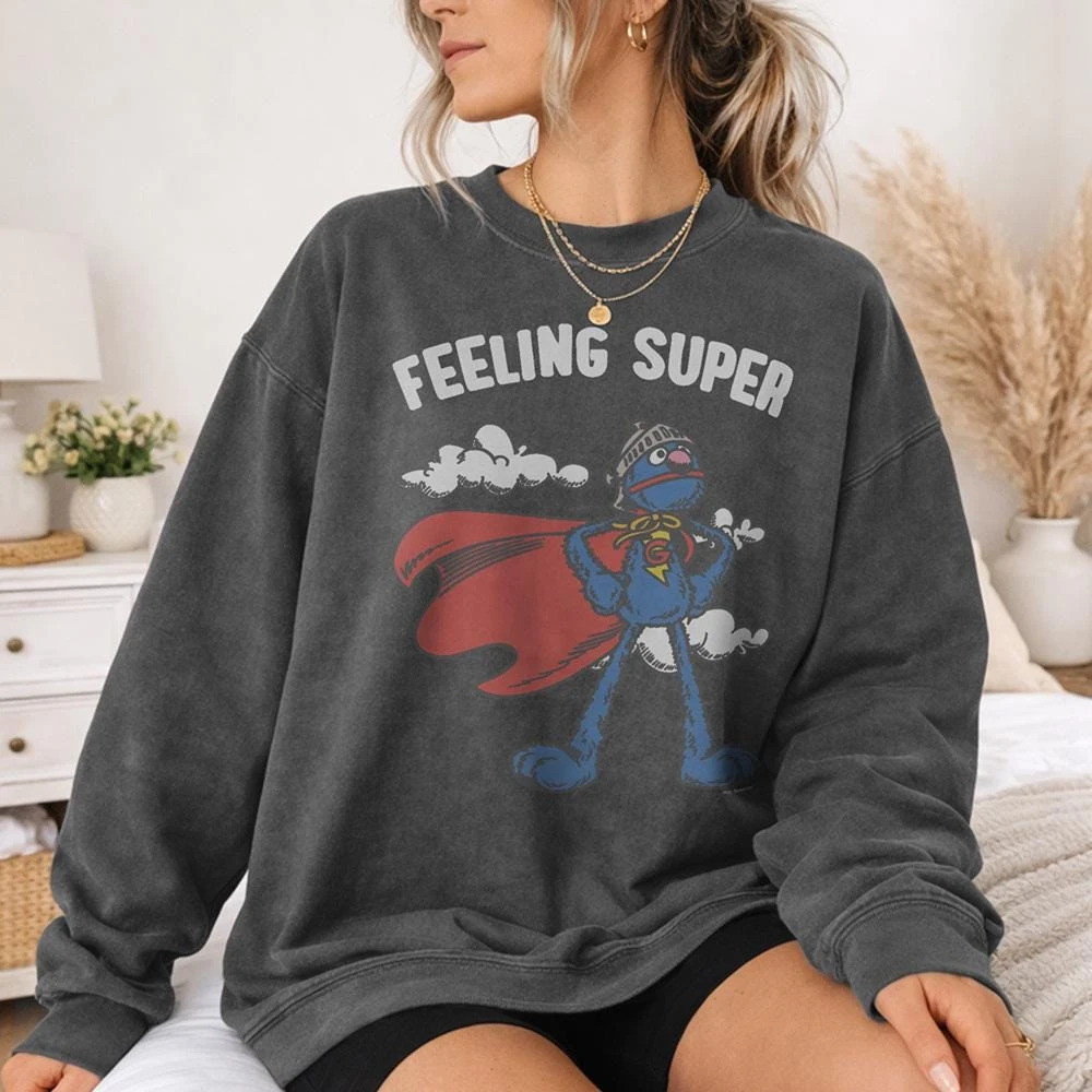 セサミストリート スーパーグローバー 公式ライセンス 大人用オーバーサイズTシャツとクルーネックスウェットシャツ 1