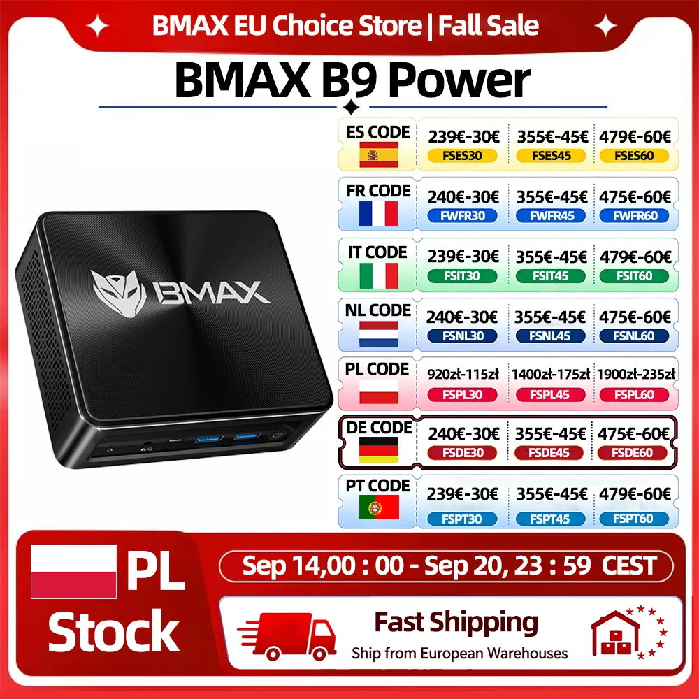 Bmax B9 Power Barebone Mini-PC: Intel Core i9-12900H, 14 Kerne bis zu 5,0 GHz, 24 GB RAM, 1 TB SSD, WiFi 6, Bluetooth 5.2