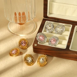 Temperament Stainless Steel High-end Oval Earrings Niche Needle Earrings Texture Statement Jewelry Party