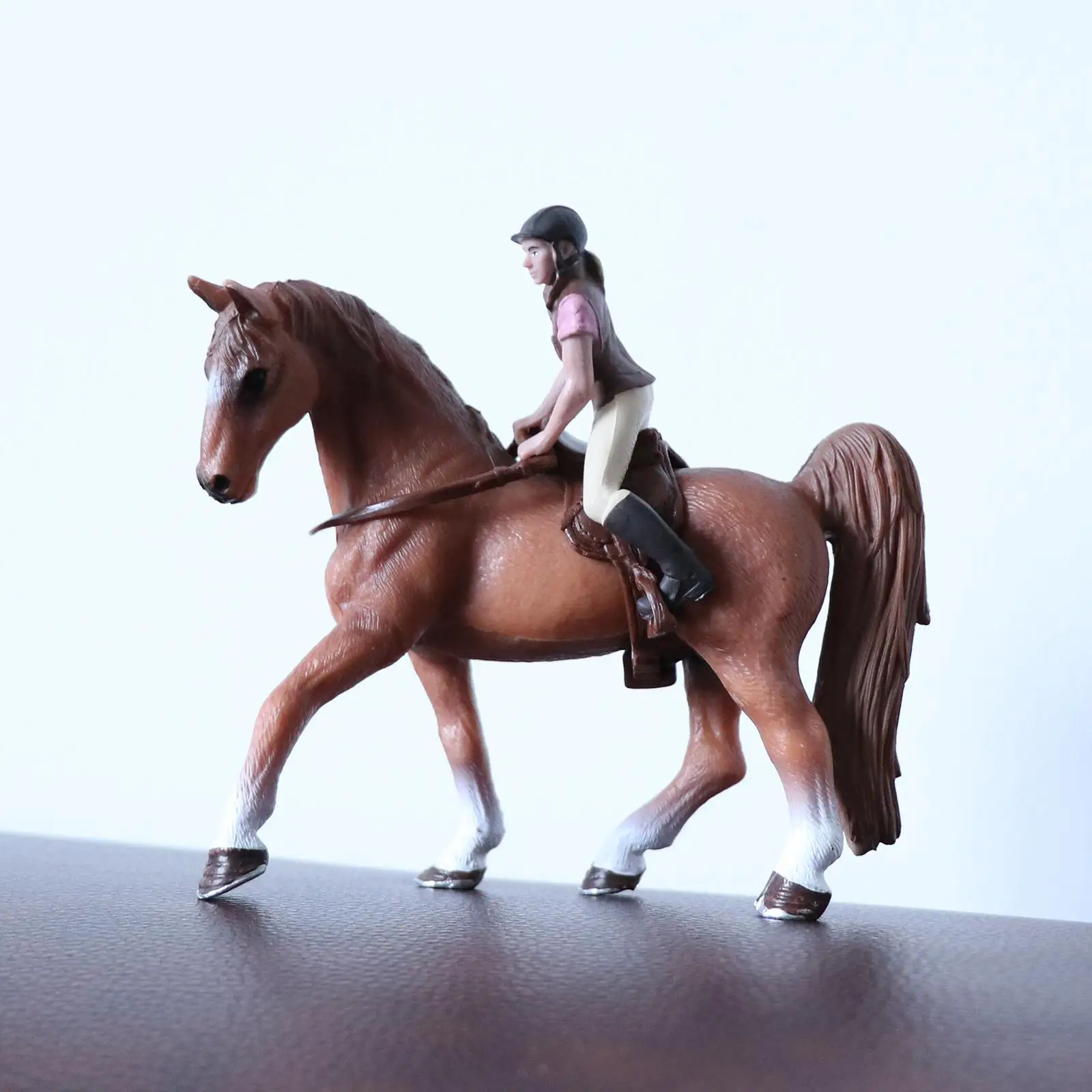 Figurine d'animal de ferme en plastique, cheval avec cavalier, jouet de Collection, Statue, modèle d'animal de ferme