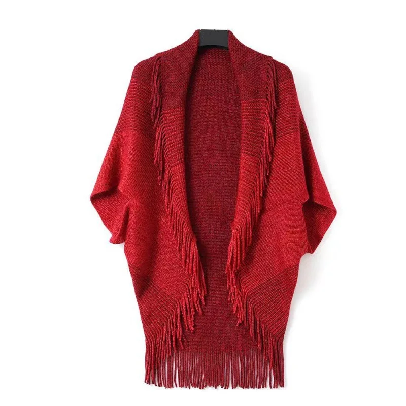 

Elegant Bohemian Knitted Shawl Ethnic Style Stripe Wraps Scarf Coat Cloak Scarves For Women