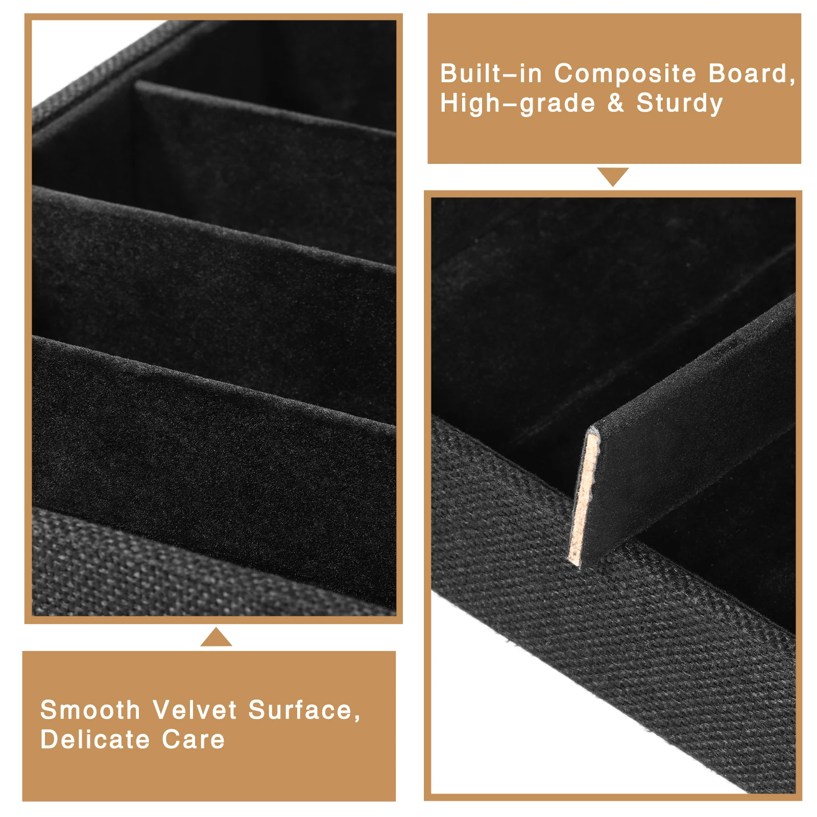 منظم النظارات Emibele مع تقسيم داخلي قابل للفصل ، صينية مخملية لتخزين المجوهرات ، عرض قابل للتكديس ، 8 شبكات ، ساعة