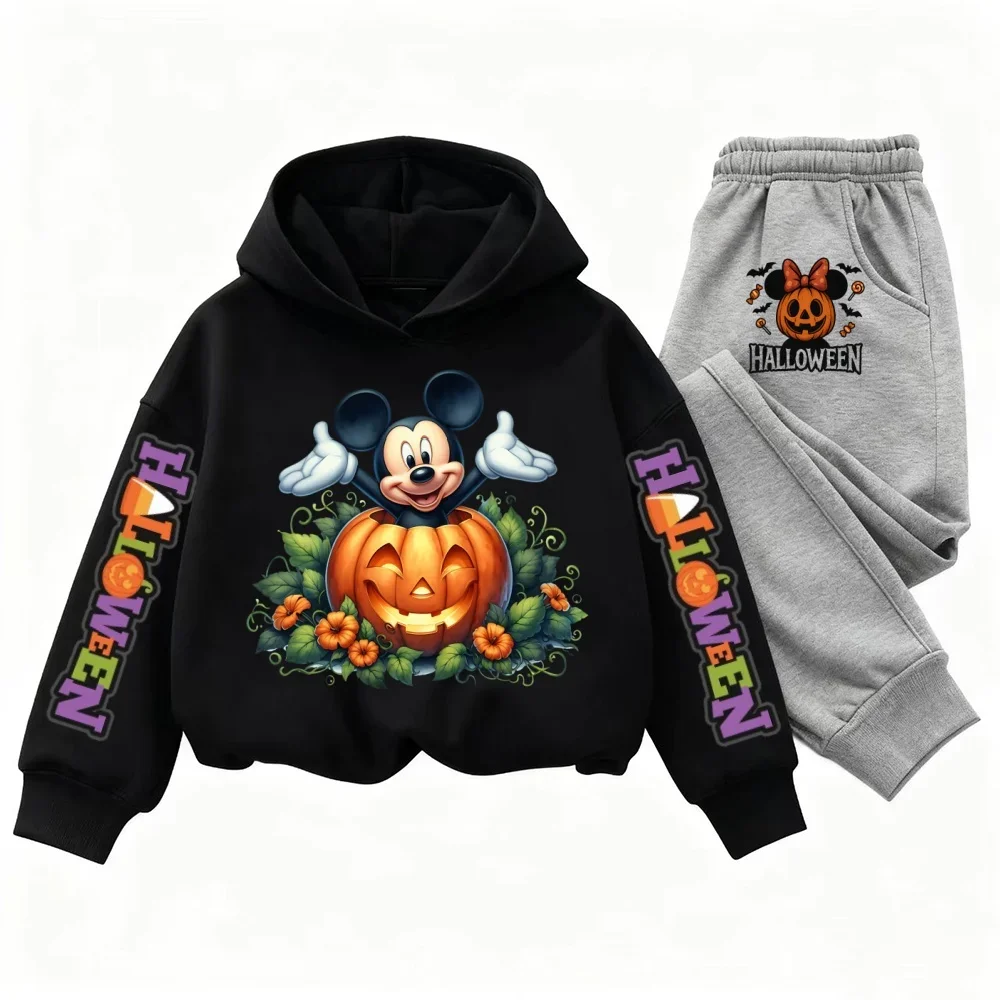 ฮาโลวีนดิสนีย์มิกกี้เมาส์พิมพ์ลายเสื้อฮู้ดเด็กชุดฤดูใบไม้ร่วงและฤดูหนาวเสื้อแขนยาวเสื้อสวมหัวเด็กชายและเด็กหญิง