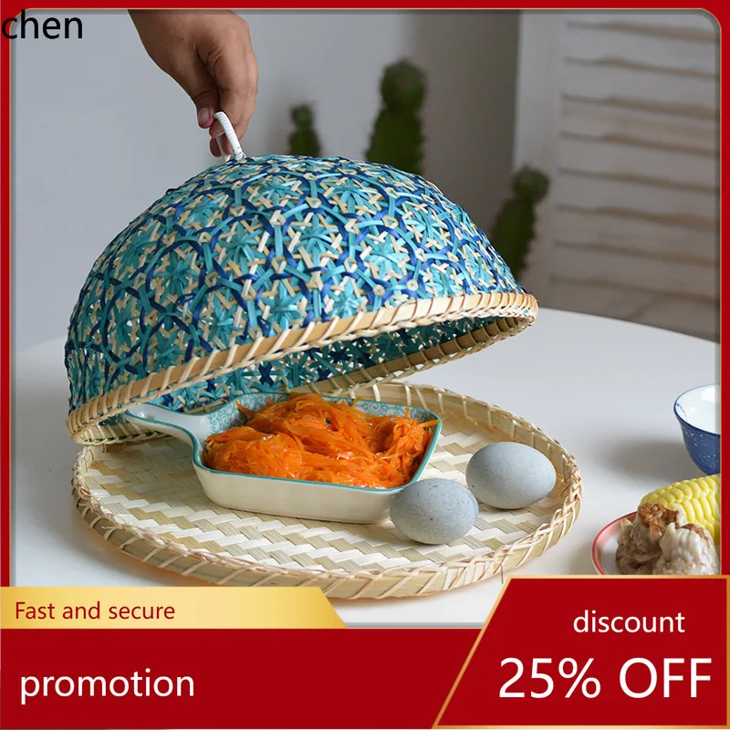 

YFY Bamboo Basket Food Cover for Kitchen, Household Fly-Proof Food Cover, Fruit and Bakery Dustproof Round Bamboo Weave