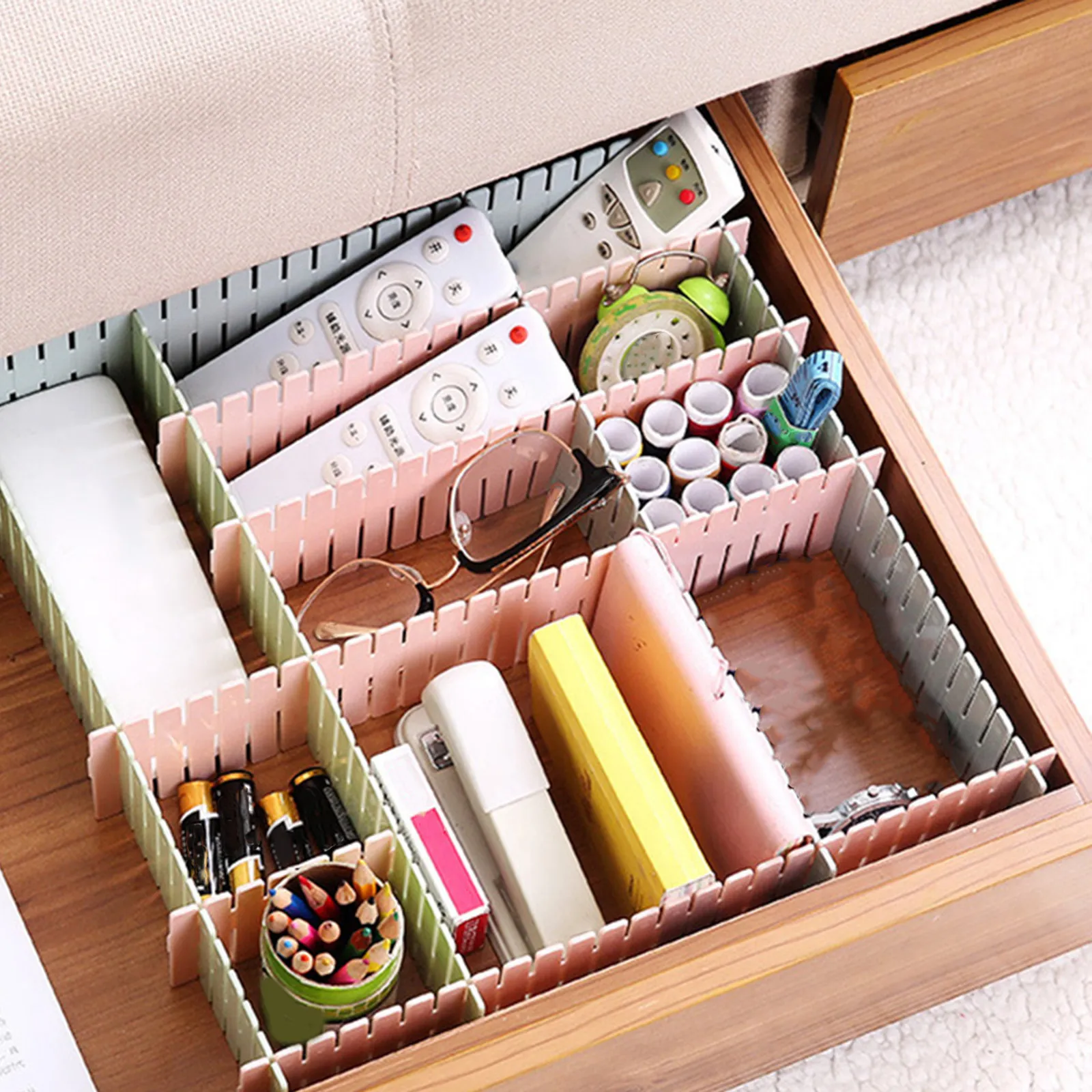 4Pcs DIY Drawer Divider Plastic Adjustable Storage Organizer 25x7cm Pink for Socks Underwear Makeup Drawer Grid Divider