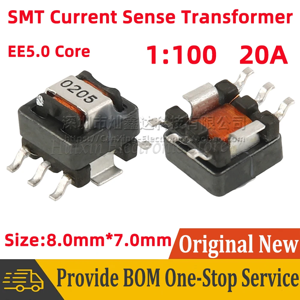 

5PCS SMD SMT Current Sense Transformer EE5.0 Precision 20A High Current sensor transformer Turns Ratio 1:100 B82801B205A100