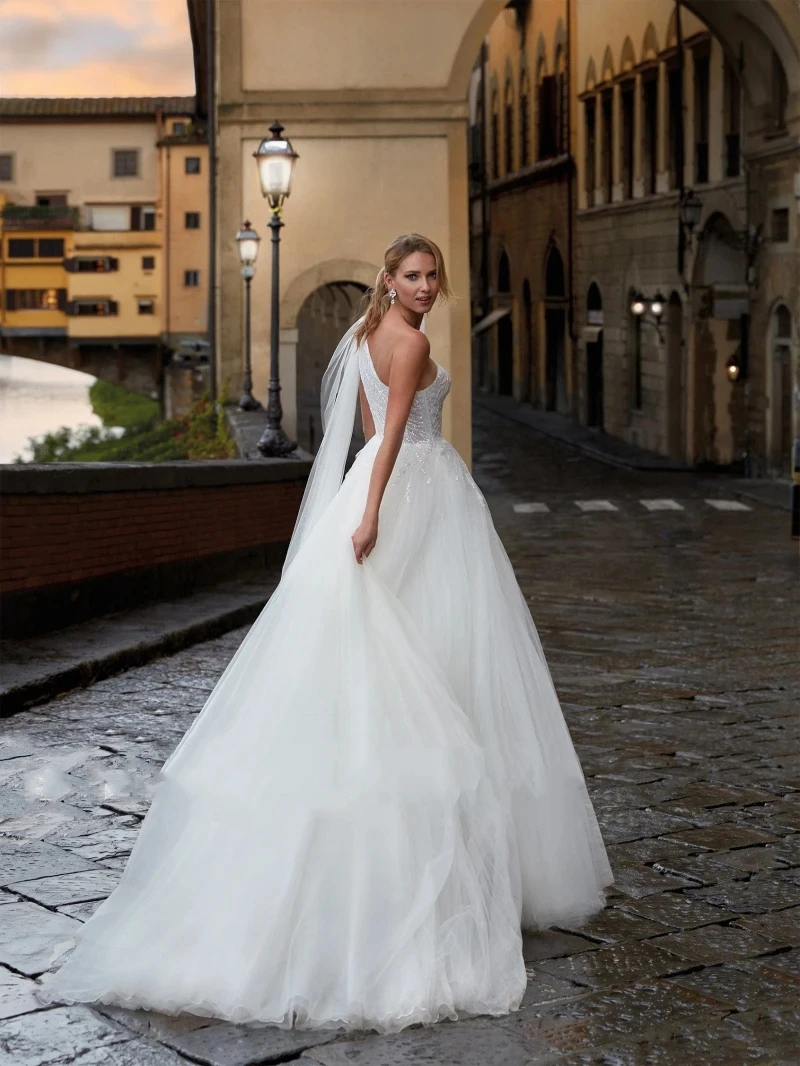 Abiti da sposa classici abiti da sposa monospalla abiti a strati in Tulle per feste formali a-line abito grazioso Vestidos De Novia