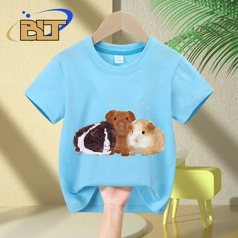 Camiseta con estampado de conejillos de indias para niños, tops casuales de manga corta de algodón puro, regalos para niños y niñas, Verano