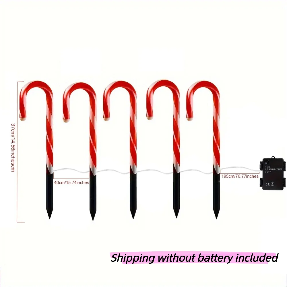 5 قطع/مجموعة أضواء قصب حلوى عيد الميلاد مع وظيفة توقيت 6 ساعات تعمل بالبطارية (الشحن بدون بطارية متضمنة)