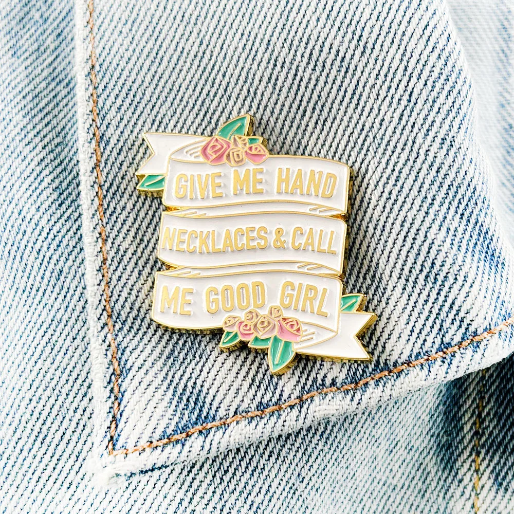 Give Me Hand Necklace and Call Me Good Girl Lapel Pin Spicy Badge Dark Romance Brooch Bookish Bookworm Gift