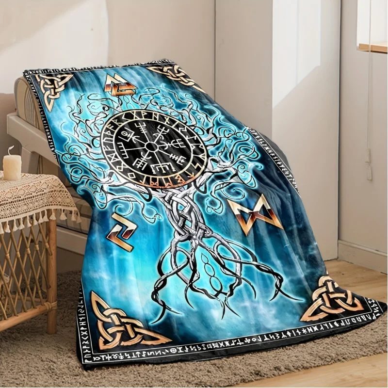 

1 шт. фланелевое одеяло с рисунком тематики викингов — мягкое, теплое и удобное, скандинавскими рунами и геометрическим дизайном.