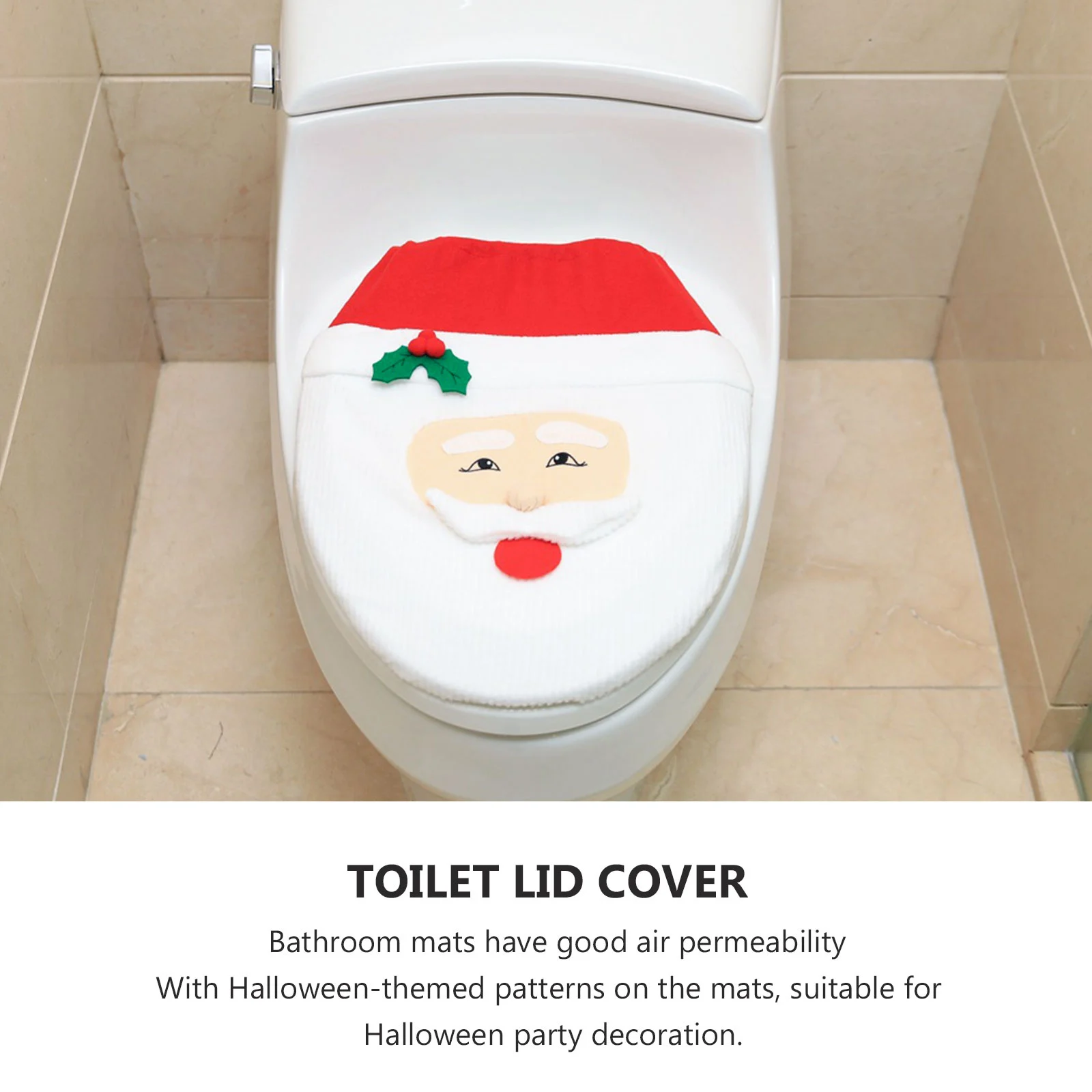 

1Set Christmas Toilet Set with Santa Pattern Toilet Seat Cover Water Tank Top Mat Floor Rug Holiday Bathroom Decoration Xmas