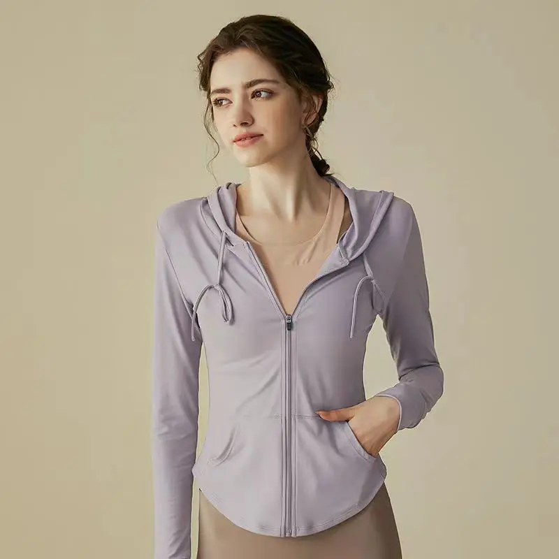 

Yoga clothes women's hooded slim fit short jacket outdoor training running fitness breathable sports casual top