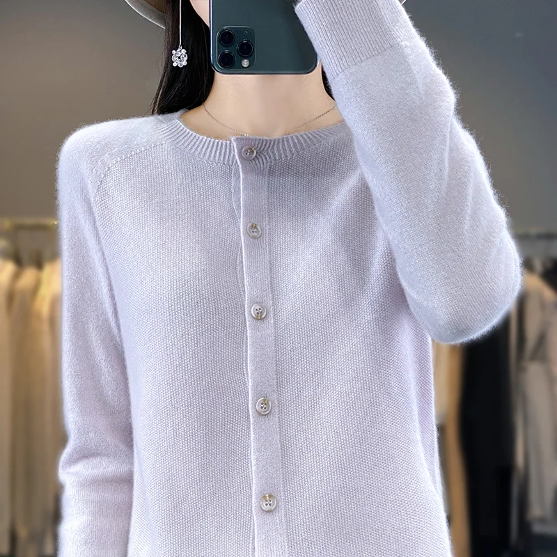 

Women's Cardigan Round Neck Knitted Sweater Autumn Winter 2023 New Long Sleeved Loose Fitting Warm Seamless Korean Versions Tops