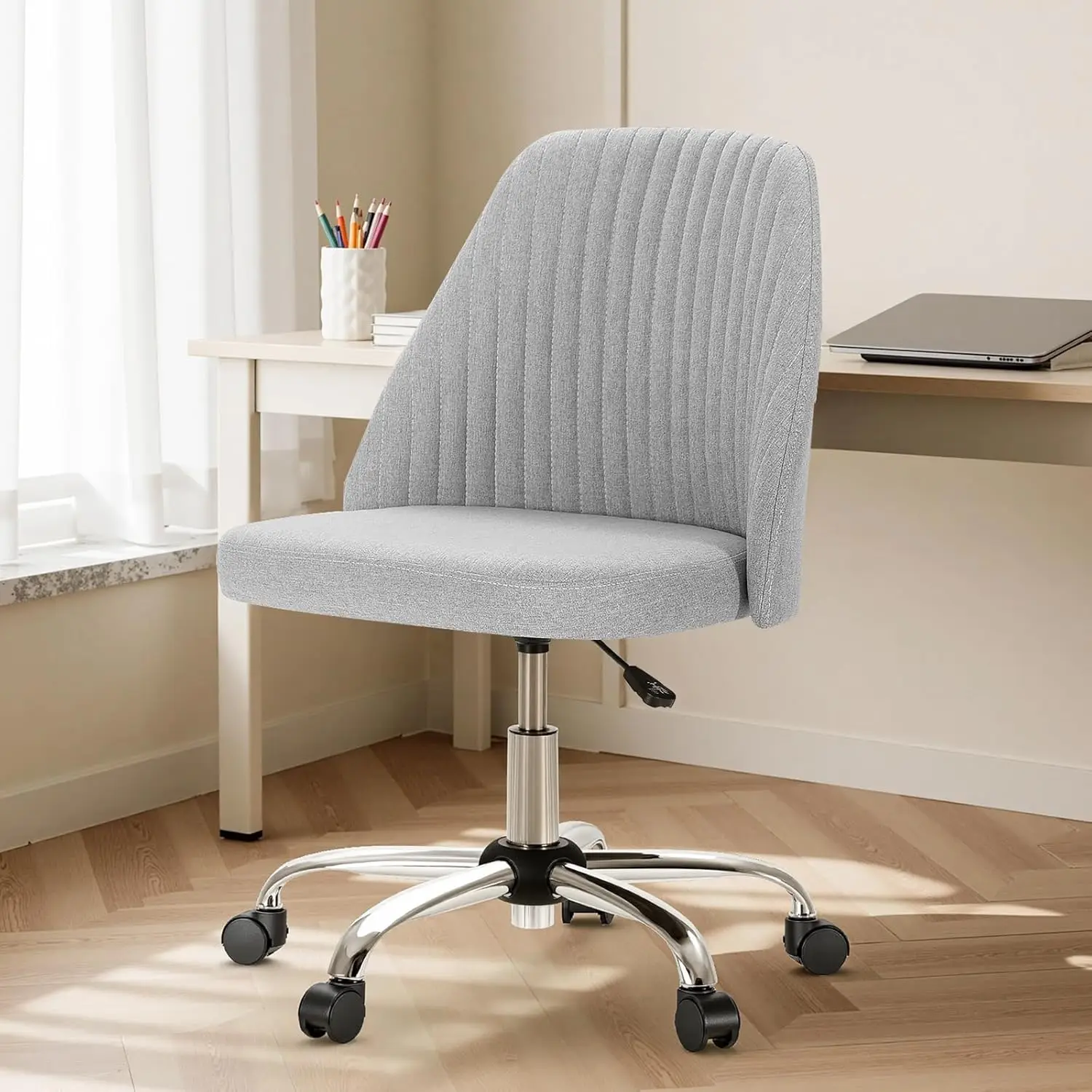 

Comfy Office Chair, Adjustable Height Armless Task Chair with Wheels, Classic Grey for Home, Bedroom, Student & Adults