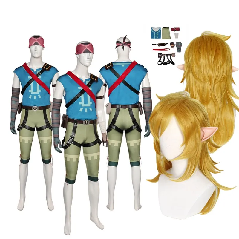 Link Cosplay Kostüm Spiel Tränen Königreich Fantasie Erwachsene Männer Weste Shorts Stirnband Perücke Outfits Halloween Karneval Verkleidung Anzug