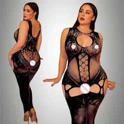 2024 Plus Size Bodystocking Hot Bodysuits For Women Sexy Fishnet Lingerie Babydoll Dress Porno Underwear Mesh Stockings For Sex