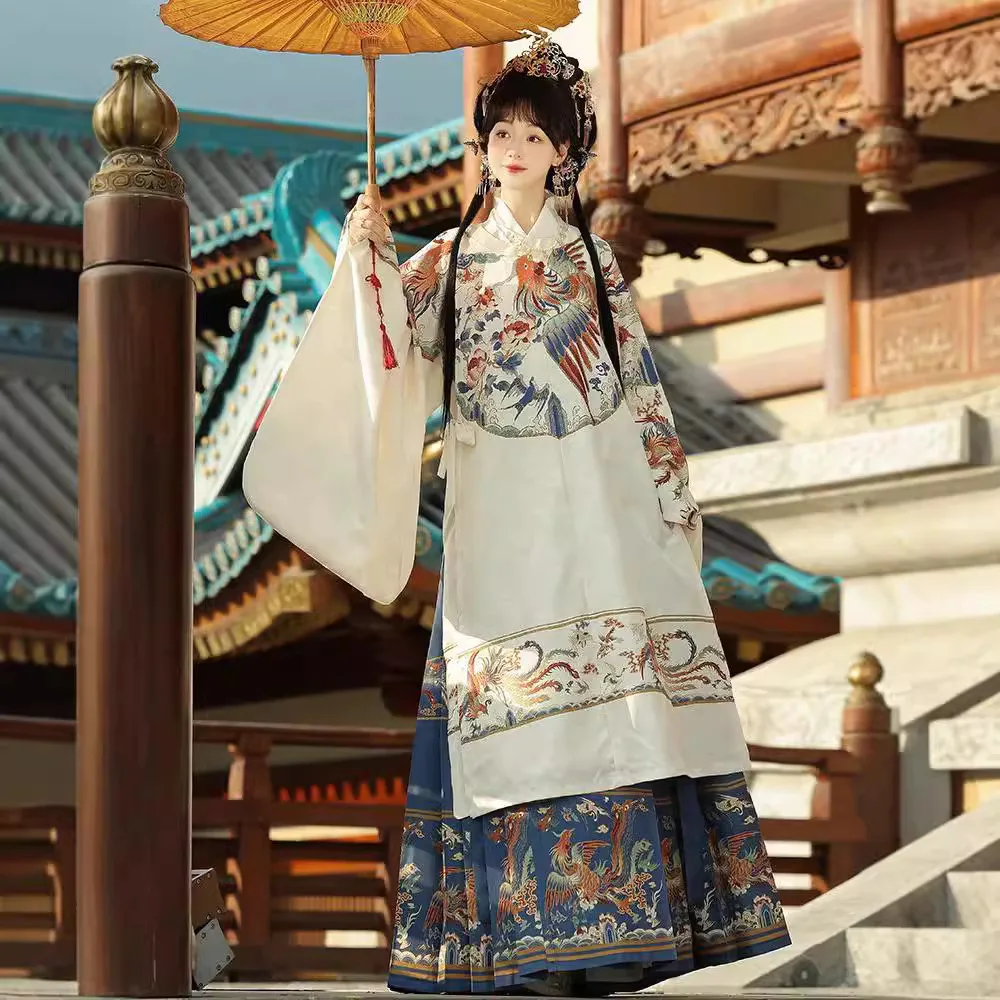 

Новый комплект женской одежды Ханьфу 2025: длинное платье-роба с круглым вырезом, юбка с шлейфом, с ярким принтом, для осени и зимы