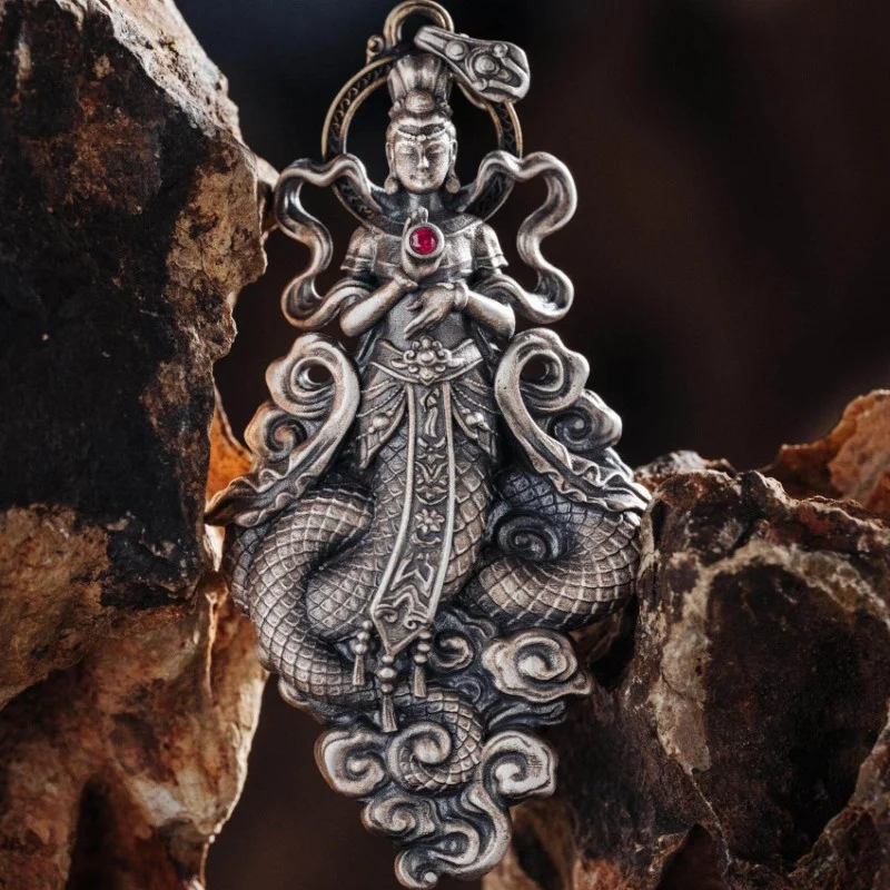 Collar Blessing Nuwa Empress, Joyería para Hombre, Relieve Vintage, Nubes Auspiciosas, Accesorios de Collar Masculino Inmortal