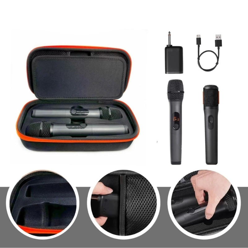 R91A Estojo viagem portátil para microfones sem fio, caixa armazenamento, bolsa sólida