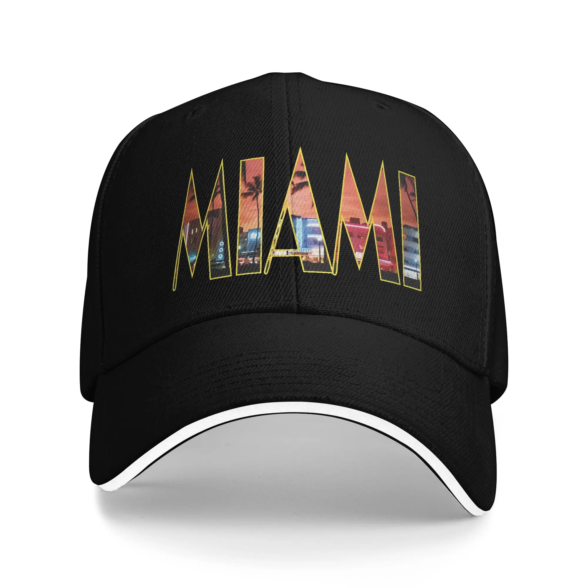 Men Women Miami 80s Retro  Sandwich Hats  , Fitted Baseball Caps Snapback Caps  Trucker Worker Cap Breathable Dad Hat Summer