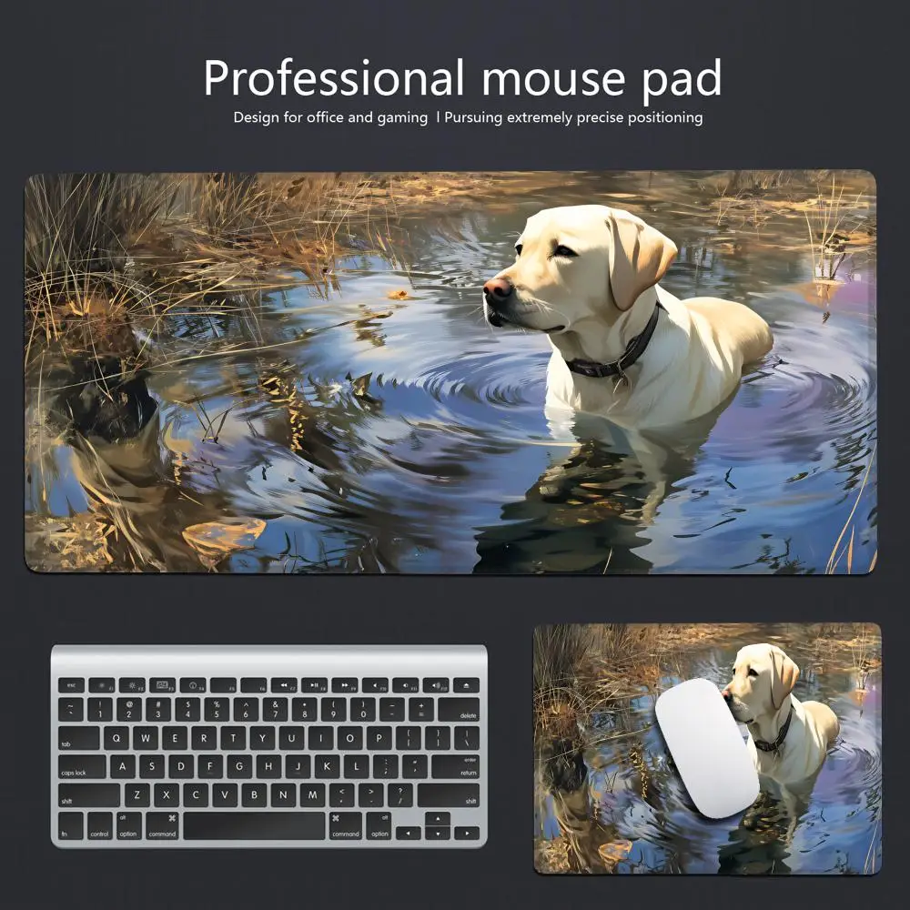 

HYBXAXC Labrador Retriever Nature Desk Mat, Wildlife Oil Painting Mouse Pad, Non-Slip Keyboard Pad for Office Gaming