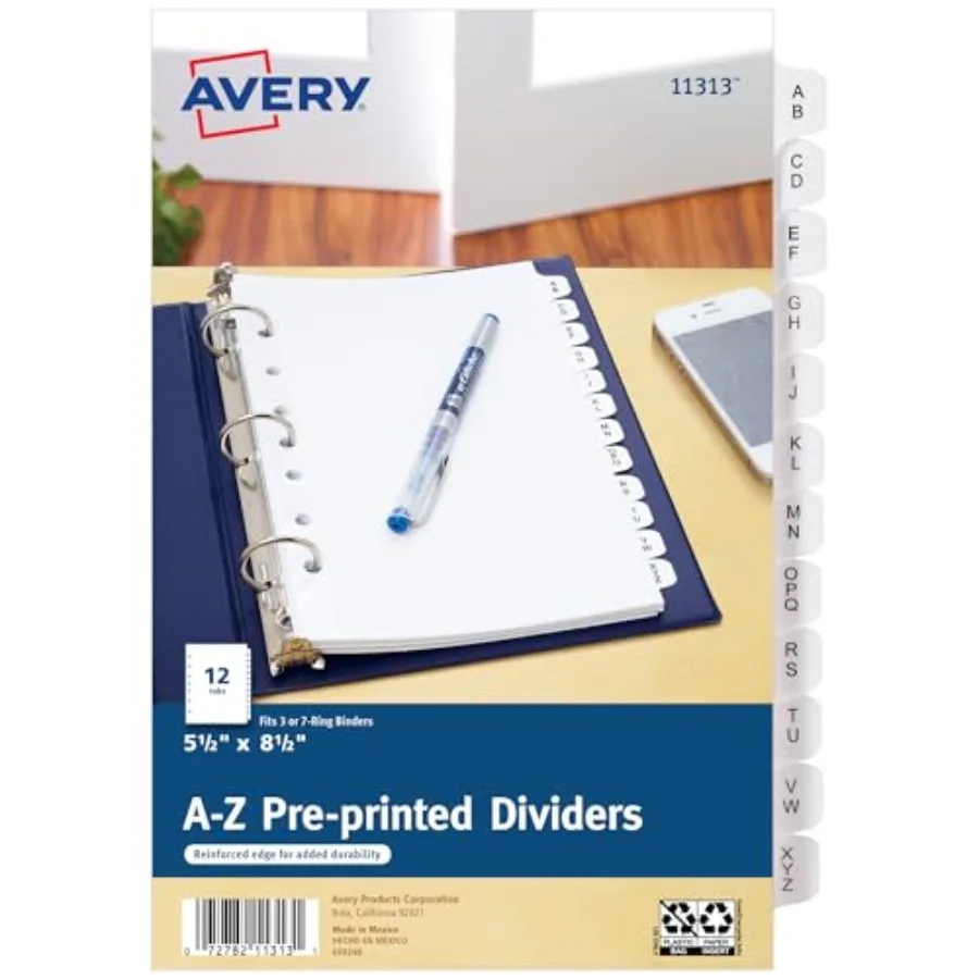 

A-Z Mini Dividers for 3 Ring Binders, 2 Tabs per, 8.5" x 5.5", Pre-Printed Tabs, Binder Divider, Great for Organizing Notes, Pr