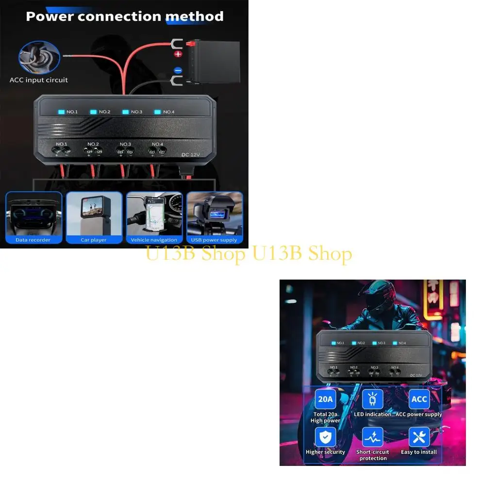 U13B Universal 12V Automotive Block 4 Circuit 20A Blade Holder Relays لأسلاك سيارة الدراجات النارية الأسلاك