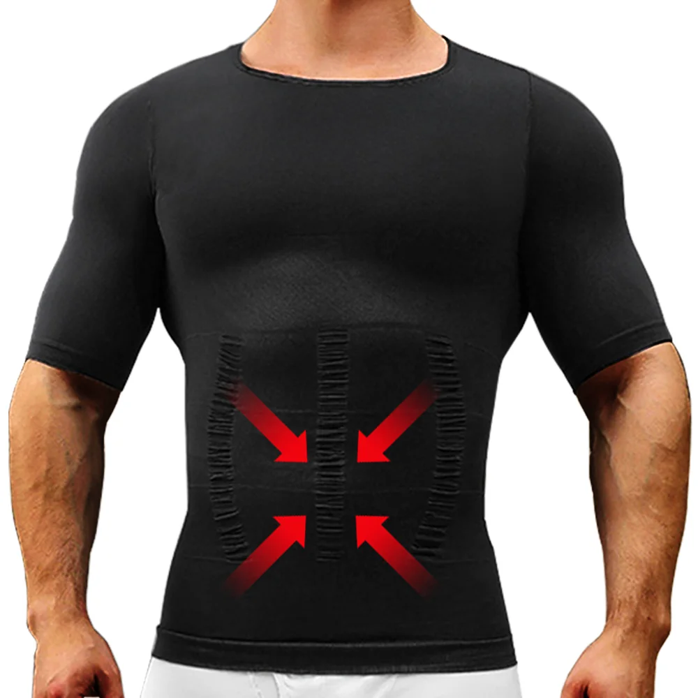 

Mens Slimming Body Shaper Short Sleeves Shirts Abs Abdomen Slim Gym Workout Tummy Control Compression Tops Fitness Shapewear