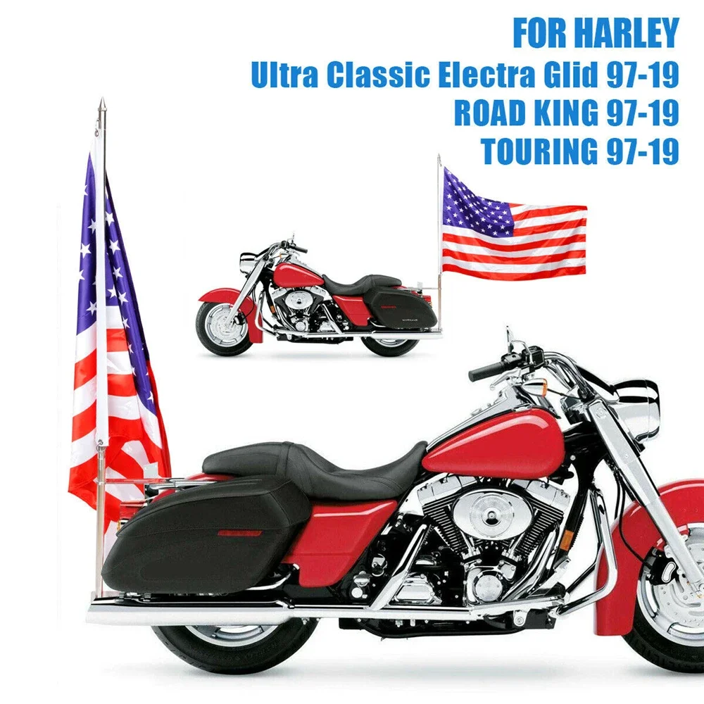 Chrome Motorcycle Rear Mount Flag Pole Huge American Flag for Harley Ultra Classic Electra Glid Road King Touring 1997-2019