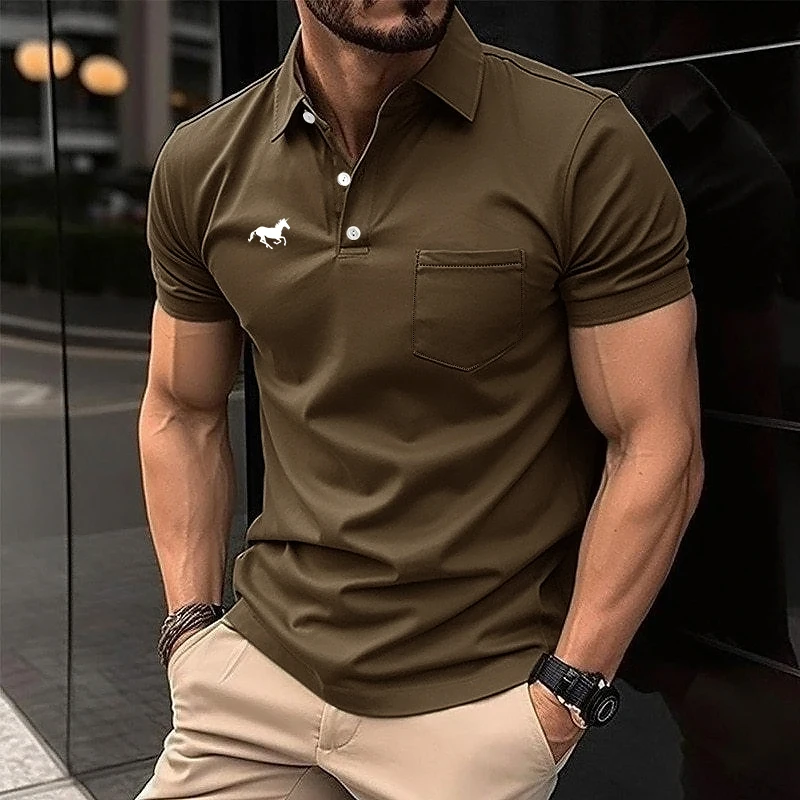 Uomo estate manica corta moda Csaual risvolto Polo uomo colore puro Slim Fit top Polo uomo tasca Polo.