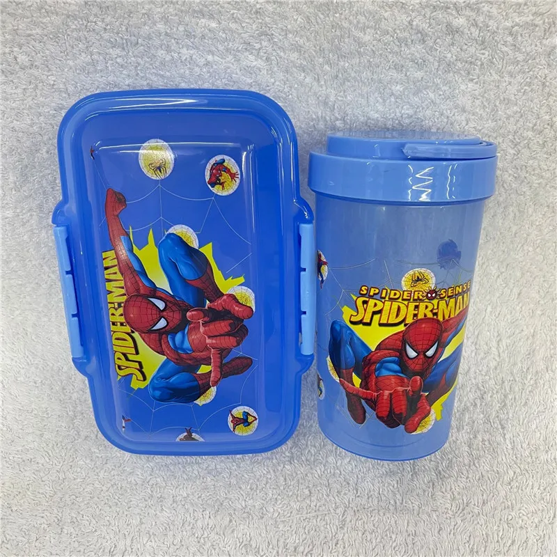 

2pcs Spiderman Lunch Box + 250ML Bottle Spoon Anime Super Hero Portable Leak-proof Food Container Student Plastic Tableware