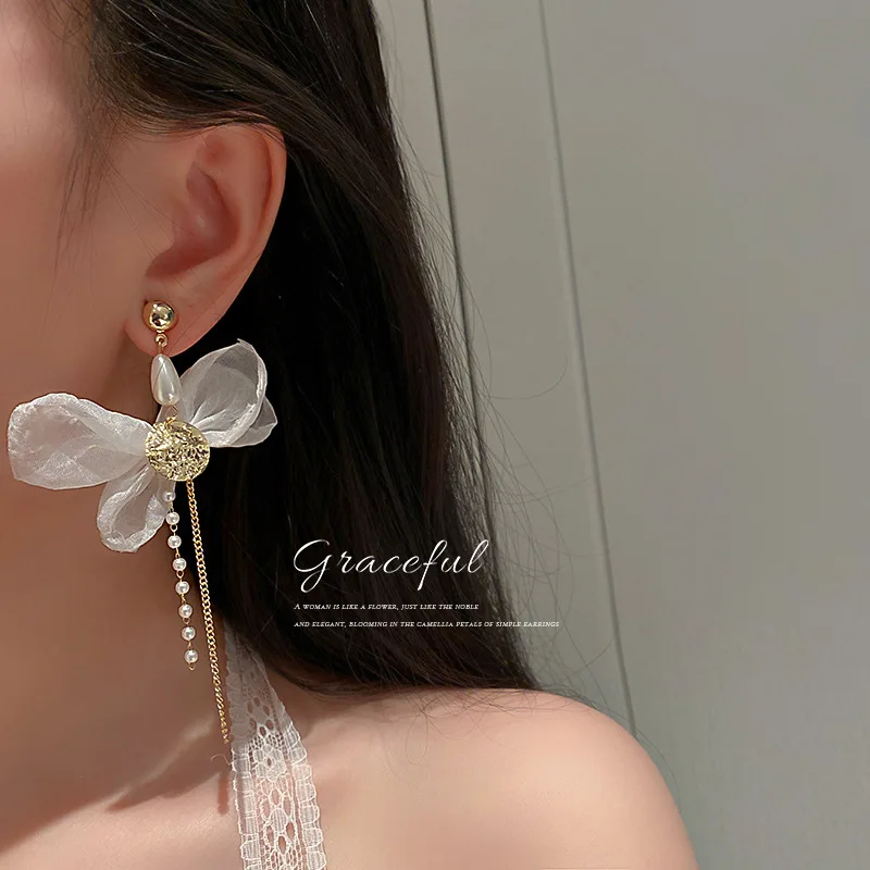 

925 Silver needle Korea exaggerated earrings for women pearl Tassel, Organza, bow, earring, earrings, pendant free shipping