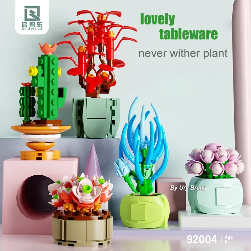 Creative Flower Bouquet City Friends Desktop Succulent Plants Bonsai Decoration MOC Model Building Blocks Toys for Girls Gifts