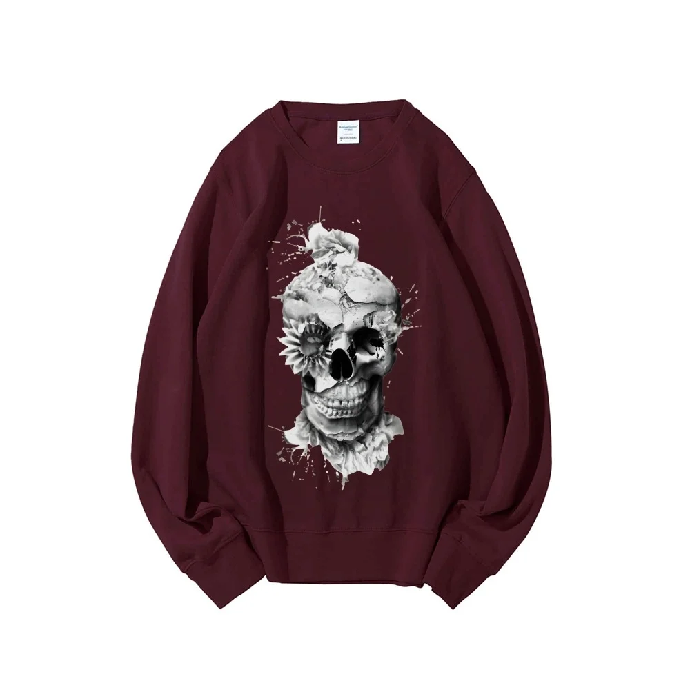 Skull Print Oversized Sweatshirt Loose Casual Autumn Crewneck Pullover For Women Teens Halloween Party Outfit Gothic Cozy Gift