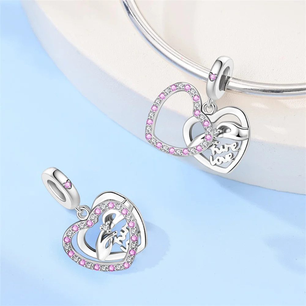 سحر 925 الفضة على شكل قلب زوجين الخرز اعتراف بالون دلاية من حجر الزركون صالح الأساور الأصلية غرامة DIY بها بنفسك مجوهرات عيد ميلاد